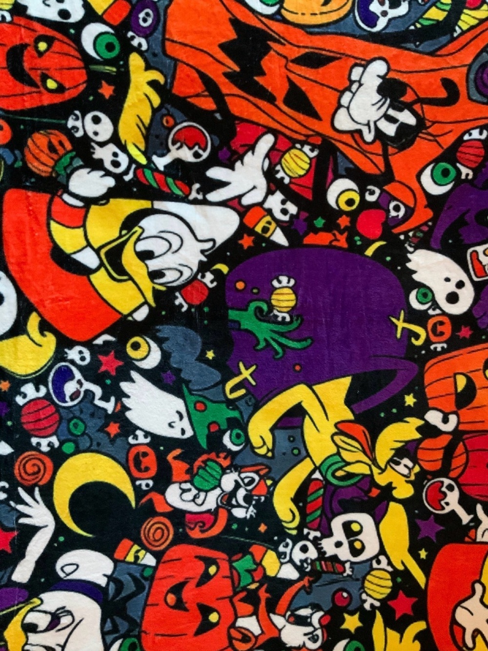 Kids Halloween Costume Fabric Print - Purple & Orange Cartoon Characters